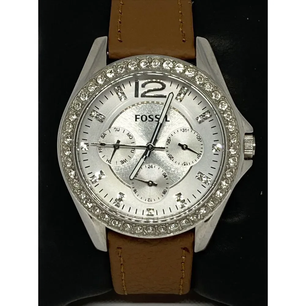 Fossil ES3202 Womens Brown Leather Analog White Dial Quartz Genuine Watch HK1064